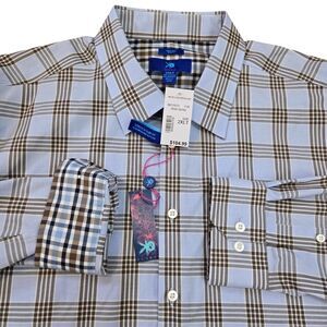 New Egara Shirt Mens 2XLT Non Iron Stretch Flip Cuff Slim Fit Running Plaid $105